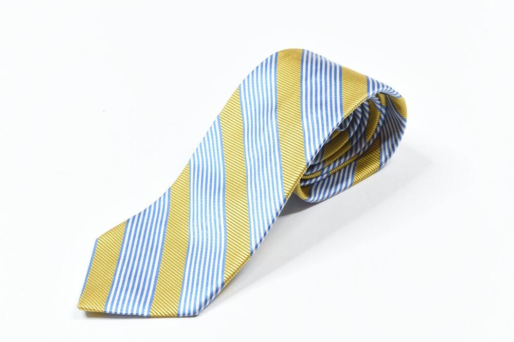 Brooks Brothers 346 Neck Tie Mens Blue Yellow Stripe 100% Silk Classic